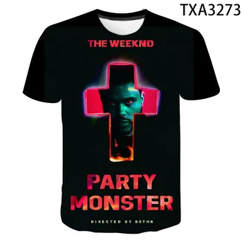 Reperis The Weeknd Marškinėliai Vyrams, Moterims, Vasaros Trumpos Slevee 3D Print T-shirt Hip-Hop Streetwear Viršūnes Tee Unisex Kietas Drabužius