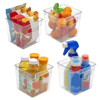 Plastikinės Sandėliavimo Dėžes, Aišku, Sandėliukas Organizatorius Lauke Šiukšlių Konteineriai, Organizuojant Virtuvės Šaldytuvas, Maisto, (Aikštės, 4-Pack)