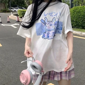 QWEEK Japonijos Streetwear Stiliaus E Mergina T-marškinėliai Moterims 2021 Harajuku Anime Spausdinti Viršuje Tee Y2k Alt Drabužius 2000-ųjų Estetinės Goth