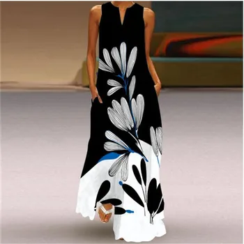 5XL Negabaritinių Vasaros Suknelės 2021 Naujas Moterų Spausdinti Boho Ilgai Atsitiktinis Suknelės Rankovių Dot Drugelis Kišenę Laisvus Plius Dydis Suknelė