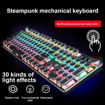 Žaidimų Klaviatūra Retro Turas Žėrintis Keycap Apšvietimu USB Laidinio metalinę Galvanizavimo Rankena, atsparus Vandeniui Mechaninė Klaviatūra