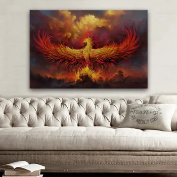 Gaisro phoenix paukščių dievo atgimimo fantazijos kambarį namo sienos meno dekoro medžio rėmo audinio plakatas