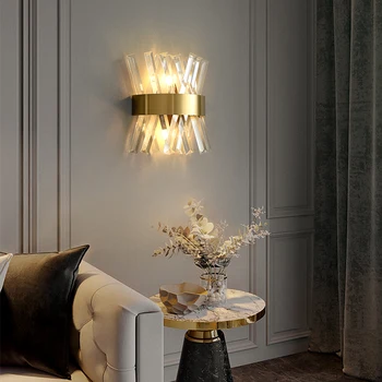 LED Postmodernaus Nerūdijančio Plieno Crystal Golden Aišku, LED Lempos, LED Šviesos Siena lempos, Sienų apšvietimo Sienos Sconce, Miegamojo, Koridoriaus