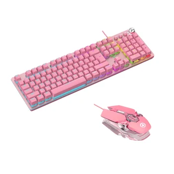 Pink Klaviatūros, Pelės, Ausinės Rinkiniai PC 104 Keycaps Mechaninė Keybaord su 3200DPI Makro Pele ir Triukšmą Ausinės