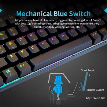 Magija-Refiner MK14 RGB Apšvietimo Klaviatūra 68 Klavišus metalinę N-raktas Virtimo Žaidimų Klaviatūra Plūduriuojantis Raktas-kepurės 18 Šviesos Efektai