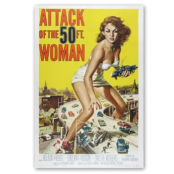 Senovinių Plakatų, Filmų Ataka 50 Pėdų Moteris Sienos Plakatas, Retro Kino Audinio Meno Spaudiniai, 1958 M. Filmų Plakatų