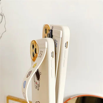 Skystu silikonu Astronautas erdvėlaivis Riešo Laikiklis Telefono dėklas Skirtas iPhone 11 12 Pro Max SE 2020 7 8 Plius XR X XS Max Minkštas Viršelis