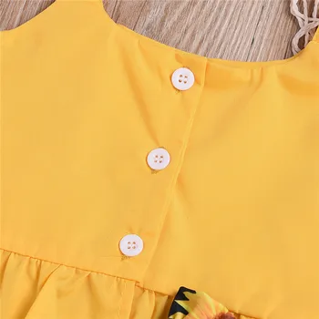 Bamblys Saulėgrąžų Spausdinti Tinka Baby Girl Drabužių Rinkinys Vaikas Merginos Rankovių Apkarpyti Viršūnes T-shirt Gėlių Šortai Lankas Komplektai