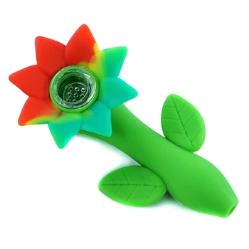 1PC Cool Green Sun Flower Juokingas Mielas Tabako Vamzdis Silikono Rūkymas Vamzdis su Stiklo Dubenėlį Vertus, Vamzdis, Vamzdžiai, Rūkymo Reikmenys