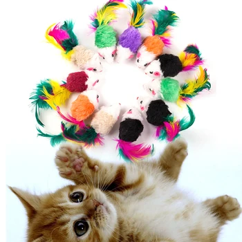 10vnt Kačių žaislai False Pelės Naminių Kačių Žaislai Mini Juokinga Žaisti Žaislai Katėms su Spalvinga Plunksnų Pliušinis Mini Minkštos Vilnos Pelės Žaislai