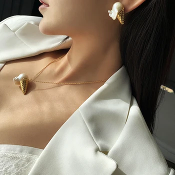 Originalaus dizaino Baroko gėlo vandens perlų ledų clavicle grandinės aukštos kokybės auskarai auskarai moteris