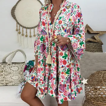 Mados Moterų Atsitiktinis Colorfui Suknelė Ponios Palaidų Gėlių Spausdinti Trys Ketvirtį Rankovėmis Mini Suknelė Vasaros Suknelė