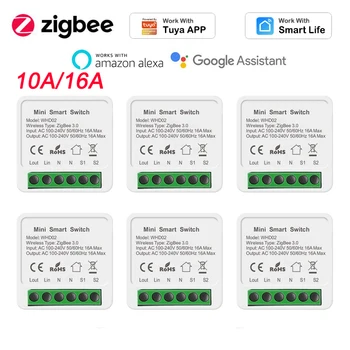 10A/16 / Tuya Zigbee Mini Belaidė Smart Šviesos Jungiklis Išmaniųjų Namų Nuotolinio Valdymo Balsu Su Alexa, Google Namų Protingo Gyvenimo App