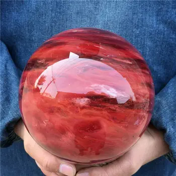 Raudona lydyto akmuo kvarcas kamuolys kristalų reiki gydymo