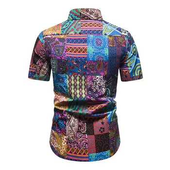 Afrikos Etninės Gėlių Spausdinti Havajų Marškinėliai Vyrams 2021 M. Vasaros Paplūdimio Trumpas Rankovės Medvilnės Shirt Mens Šalies Atsitiktinis Atostogų Drabužiai