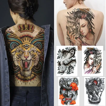 Moteris visiškai atgal laikinai lipdukas tatuiruotės Snake tigras, drakonas Rašalo spalva Kūno didelis vandeniui tatuiruotės Jėzus vėl didelis tatuiruotė