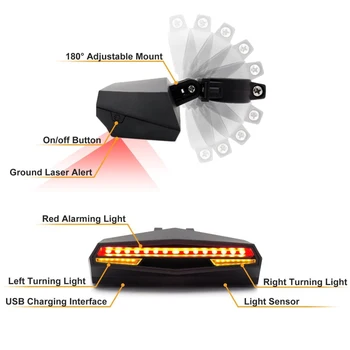 Dviračio Žibintuvėlis Galiniai LED Uodegos Šviesos Belaidis USB Nuotolinio Valdymo Posūkio Žibintas Dviračių Priedai Vandeniui Dviračių Uodegos Šviesos Karšto