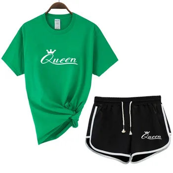 2021 m. Vasarą Ponios Atspausdinta marškinėliai + Šortai 2-piece Set Queen Spausdinti Moterų Sporto Tiktų Bėgimas Fitneso Mergina Laisvalaikio Kostiumas