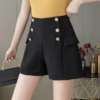 2021 vasaros korėjos stiliaus šortai moteriška mygtukai aukšto juosmens kombinezonas šortai pantalones de mujer trumpas femme OLIS ponios pločio kojų šortai