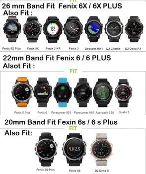 26 22 20mm Watchband Garmin Fenix 5X 5 5S Plius 6 6S 6X 935 3 HR S60 Žiūrėti Greitas Spaudai Silikono Lengvai tilptų Riešo Juostos Dirželis