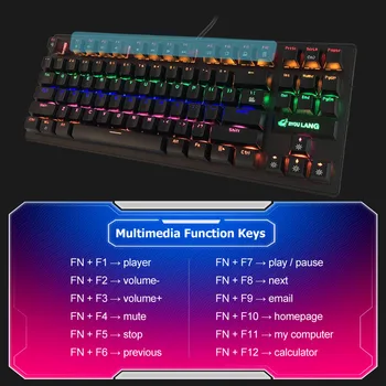 K2 USB Laidinio Žaidimų Mechaninė Klaviatūra Mėlyna Ašis RGB Apšvietimas PC Ergonomiškas Multimedia Keyboard 87 Klavišą, Ne Konflikto Juoda Balta