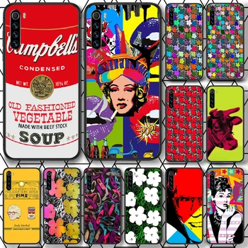 Andy Warholas Sriuba Gėlės Telefoną Atveju Xiaomi Redmi Pastaba 7 8 8T 9 9S 4X 7, 7A 9A K30 Pro Ultra black Bamperis Minkštas Coque Tapyba