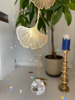 Suncatcher Ginko Lapų Langą Crystal Prism, namų dekoro dovanos, lightcatcher