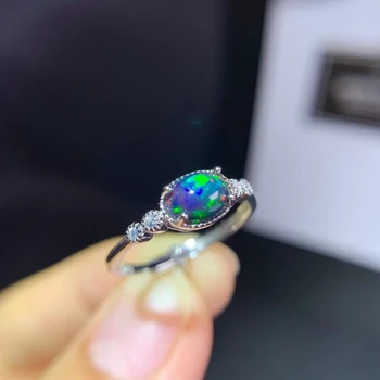 MDINA gražus juodas opalas žiedas moterims nekilnojamojo 925 sidabro gamtos perlas gimtadienio dovana būti ramus su geros kloties birthstone
