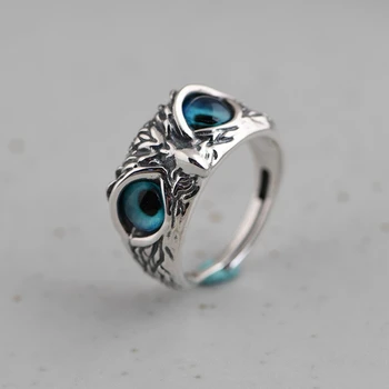 2021 NAUJŲ Sidabro Mielas Pelėda Moterų Piršto Žiedą, Mėlyna Imitacija Opal Akis Paprastas Gyvūnų Papuošalai Asmenybės Partijos Priedai