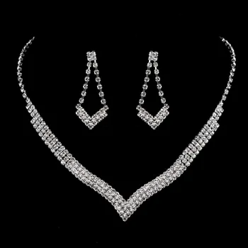 GU134 Romantiška V formos blizga kristalų vestuviniai papuošalai 2-piece set vestuvių karoliai, auskarai rinkinys