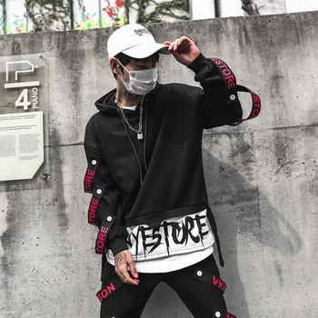 Vyras Hoodies Mados Tendencija 2021 Palaidinukė Streetwear Hip-Hop Juodas Stilingas Atsitiktinis Juostelės Vyrų Negabaritinių Marškinėlius Riedlentė