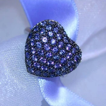 Mados Full Blue Crystal Cirkonis Asfaltuotas Vestuviniai Žiedai Moterims Prabangus Elegantiškas Širdies Formos Sužadėtuvių Žiedai Šaliai, Papuošalai D5M800