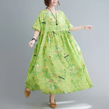 Trumpas rankovės medvilnės derliaus gyvūnų gėlių suknelės moterims atsitiktinis palaidų ilgai moteris, vasaros suknelė elegantiškas drabužius 2021