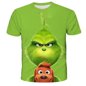 Filmo Žalia Grinch T-shirt Vaikai Viršūnes Vasaros Naują 3D Spausdinti marškinėliai Mados Kawaii Gyvūnų Modelio Atsitiktinis Mados vaikiški Drabužiai