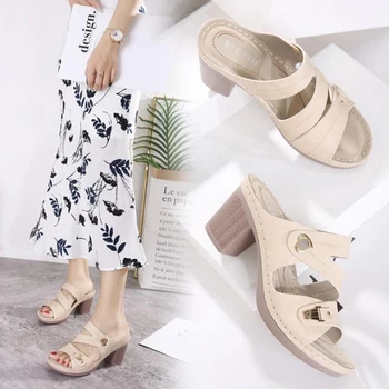 Nauja Vasaros Moterų Šlepetės Europos ir Amerikos stiliaus Aukštakulnius Patogios Šlepetės Ponios sandalai de mujer q51