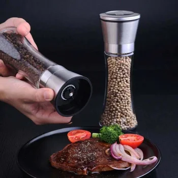 304 Druskos ir pipirų malūnėlis iš Nerūdijančio plieno, stiklinis butelis kūno reguliuojamas prieskonių Pipirų rūsys maišytuvas virtuvės maisto ruošimo įrankiai