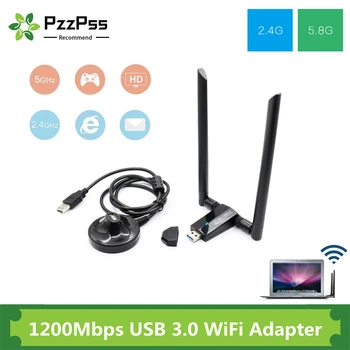 PzzPss Belaidžio Tinklo Kortelė 1200Mbps Ilgo Nuotolio AC1200 Dual Band 2.4 G+5G Wireless USB 3.0, WiFi Adapteris, 802.11 ac wifi Antenos