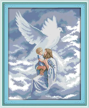 ThJesus ir angelas danguje Atspausdinta Drobė DMC Skaičiuojamas Kinijos Kryželiu Rinkiniai spausdinti kryželiu Siuvinėjimo rinkinys Rankdarbiams