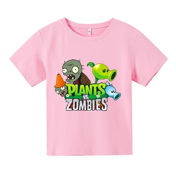 Nauja Vasaros Vaikų drabužių Plant vs zombie Print T-shirtBoy Mergina, Vaikai, Mada, drabužiai paaugliams Streetwear Kietas Viršūnes Tees