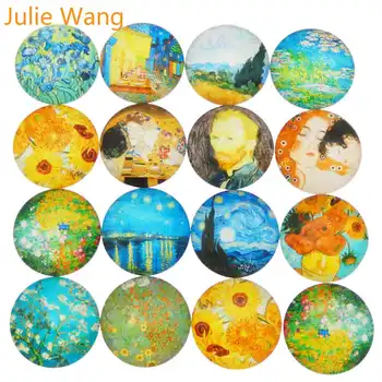Julie Wang 8-30mm Stiklo Van Gogh Aliejaus Tapybai Cabochons Turas Nuotrauka Atsitiktinai Sumaišyti Demo Riebalų Atgal Papuošalai Priėmimo Aksesuaras išvados