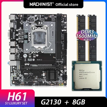 Staklininkas H61 motininę combo kit rinkinys Intel Pentium G2130 procesorius LGA1155 2vnt*4GB = 8GB 1666MHz DDR3 atmintis RAM H61M-S1