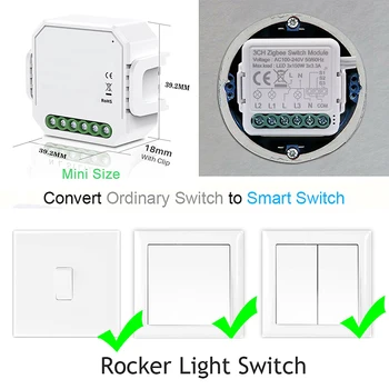 Tuya Zigbee Smart Switch Modulis 3 Gauja/taip Ne /gamtiniu 110V-240V Belaidžio šviesų Relė Suderinama Alexa 