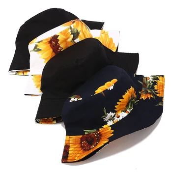 Naujas Unisex Saulėgrąžų Moterų Vasaros Kibiro Kepurę Žvejys Skrybėlę Grįžtamasis Apsauga nuo Saulės, Skrybėlę, Lauko Kelionės Vyrų Panama Kepurė