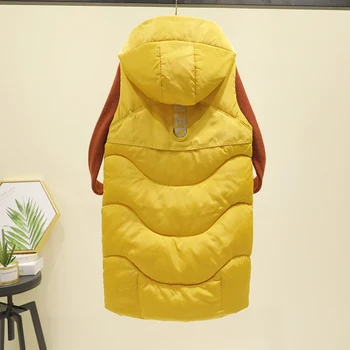 Didelis dydis 3XL moterų berankovis šiltas paltas su gobtuvu rudens žiemos liemenė su raidžių spausdinimo kišenės korėja ilgai stiliaus šilumos liemenė