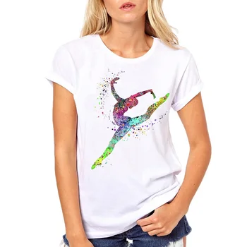 Moterų Mados Viršūnes Mielas Moterų Tees Baleto Šokių Vasaros T-shirt Moterims Trumpas Rankovės Aqua Ballerina Elegantiška Laikysena Dizainas