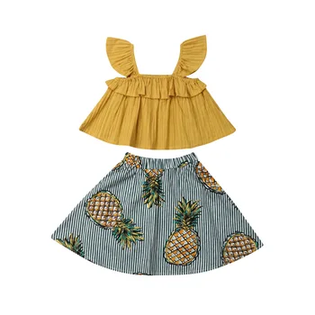 Boutique Mergina Drabužius 2019 Bamblys Vaikams Baby Girl Drabužiai Pasėlių Vest Viršūnes +ananasas Sijonas 2vnt Apranga Sunsuit