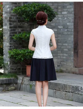 SHENG KOKOSŲ Ponios Balta Nėrinių Palaidinė Qipao Viršūnes Kinijos Vintage Stiliaus Drabužių Palaidinė Moterims Dėvėti Tangzhuang Drabužius Haut Chinois