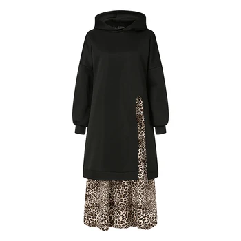 ZANZEA Žiemos Leopardas Spausdinti Kratinys Sundress Moterų Hoodies Palaidinukė Stilingas Suknelė ilgomis Rankovėmis Vilnos Megztinis Vestidos