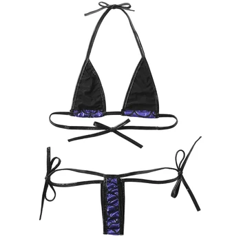 Naujas Moterų Blizga Metalo Undinė Žuvų Masto Spausdinti Bikini apatinis Trikotažas Nustatyti Apynasrio Kaklo Savarankiškai kaklaraištis Liemenėlė Viršų G-String Kelnaičių Apatiniai