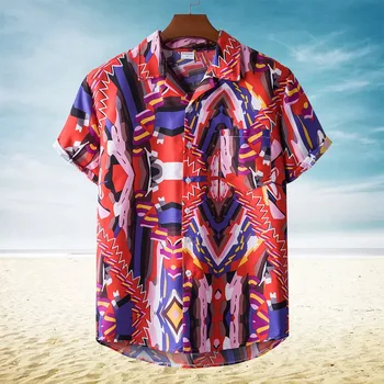 2021 Naują Atvykimo Vyrai Laisvi Marškinėliai Etninės Stiliaus Spausdinti Trumpas Rankovės Stovėti Apykaklės Atsitiktinis Viršūnes Streetwear Vyrų Havajų Marškinėliai